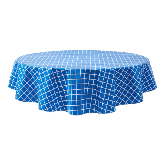 Mainstays Summer Fun PEVA Tablecloth, Indoor & Outdoor for Table 70" Round - Blue Windowpane