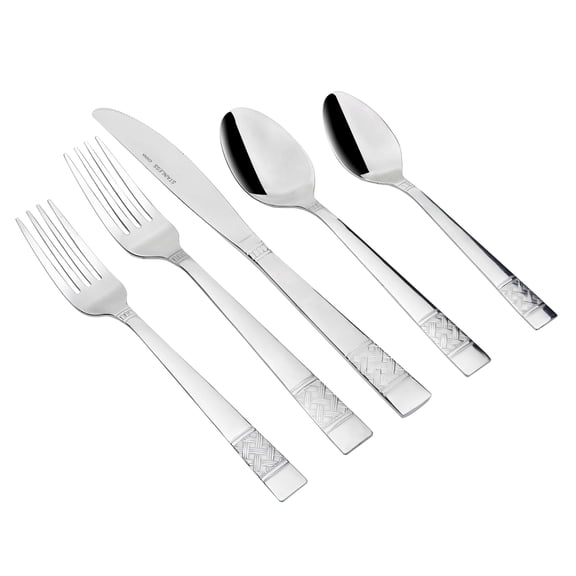 Mainstays Pierremont 20 Piece Polished Stainless Steel Flatware Set, Silver Tableware