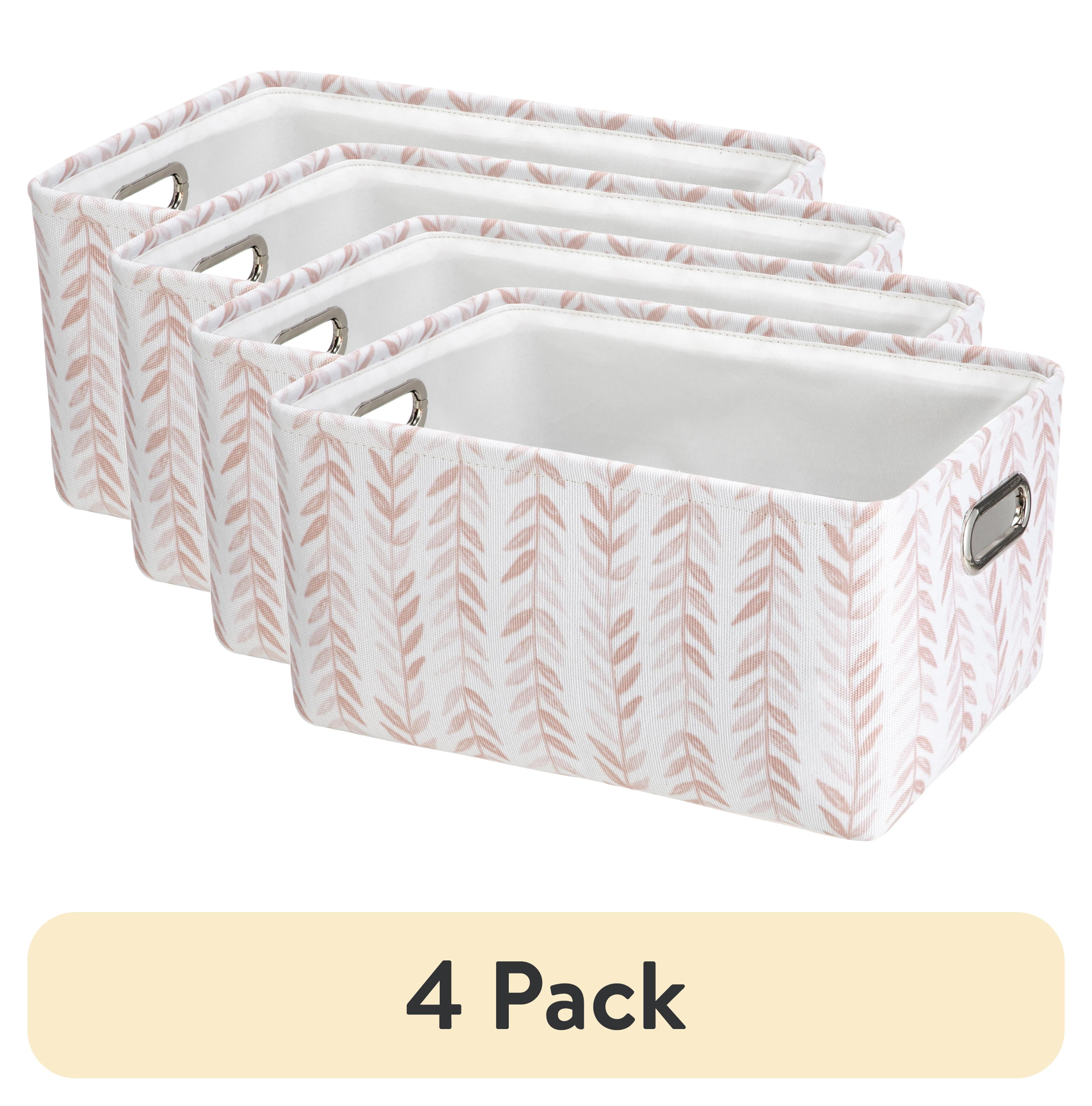 (4 pack) Mainstays Pink Blush Leaf Canvas Storage Basket with Handles  (图1)