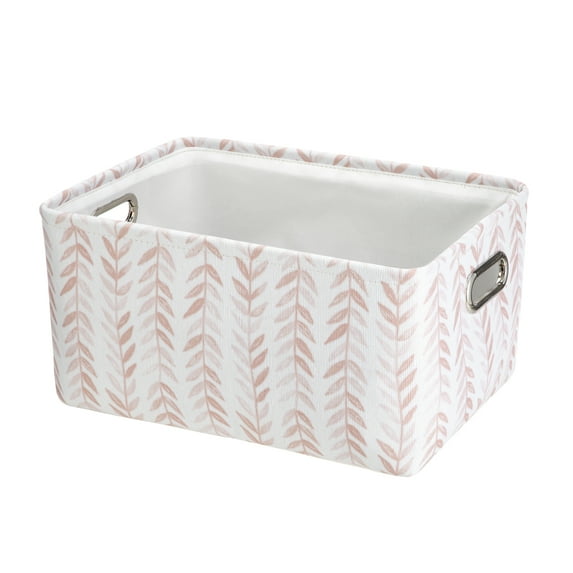 Mainstays Pink Blush Leaf Canvas Storage Basket with Handles
