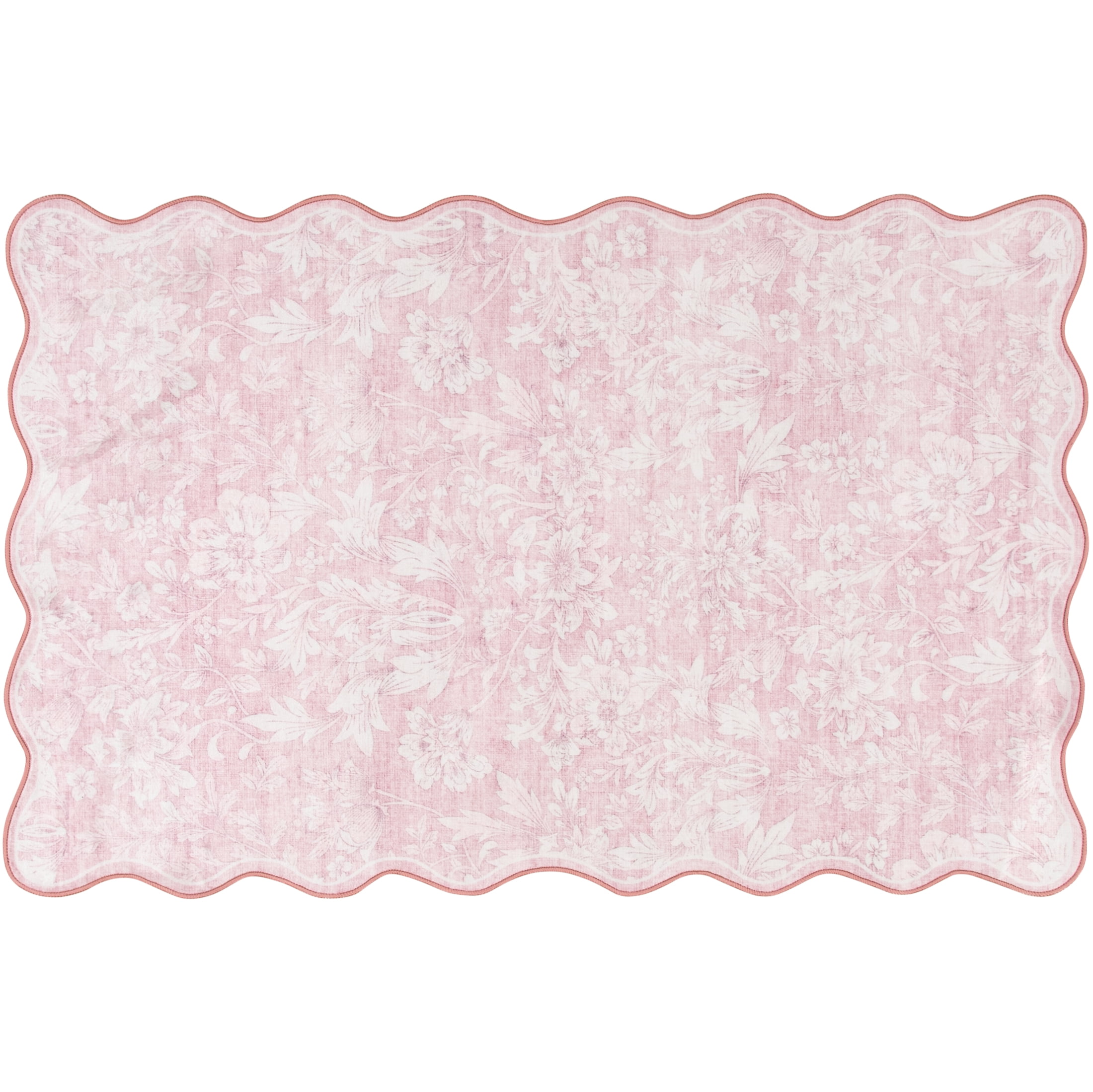 Mainstays Pink Feather Faux Fur Scalloped Indoor Accent Rug, 36"x56"