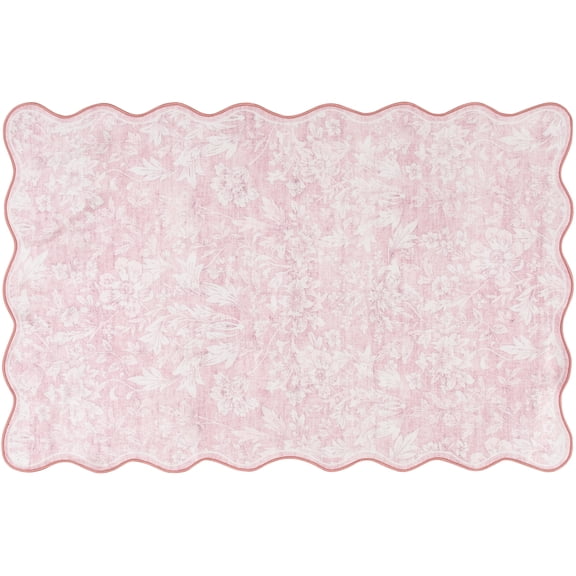 Mainstays Pink Feather Faux Fur Scalloped Indoor Accent Rug, 36"x56"