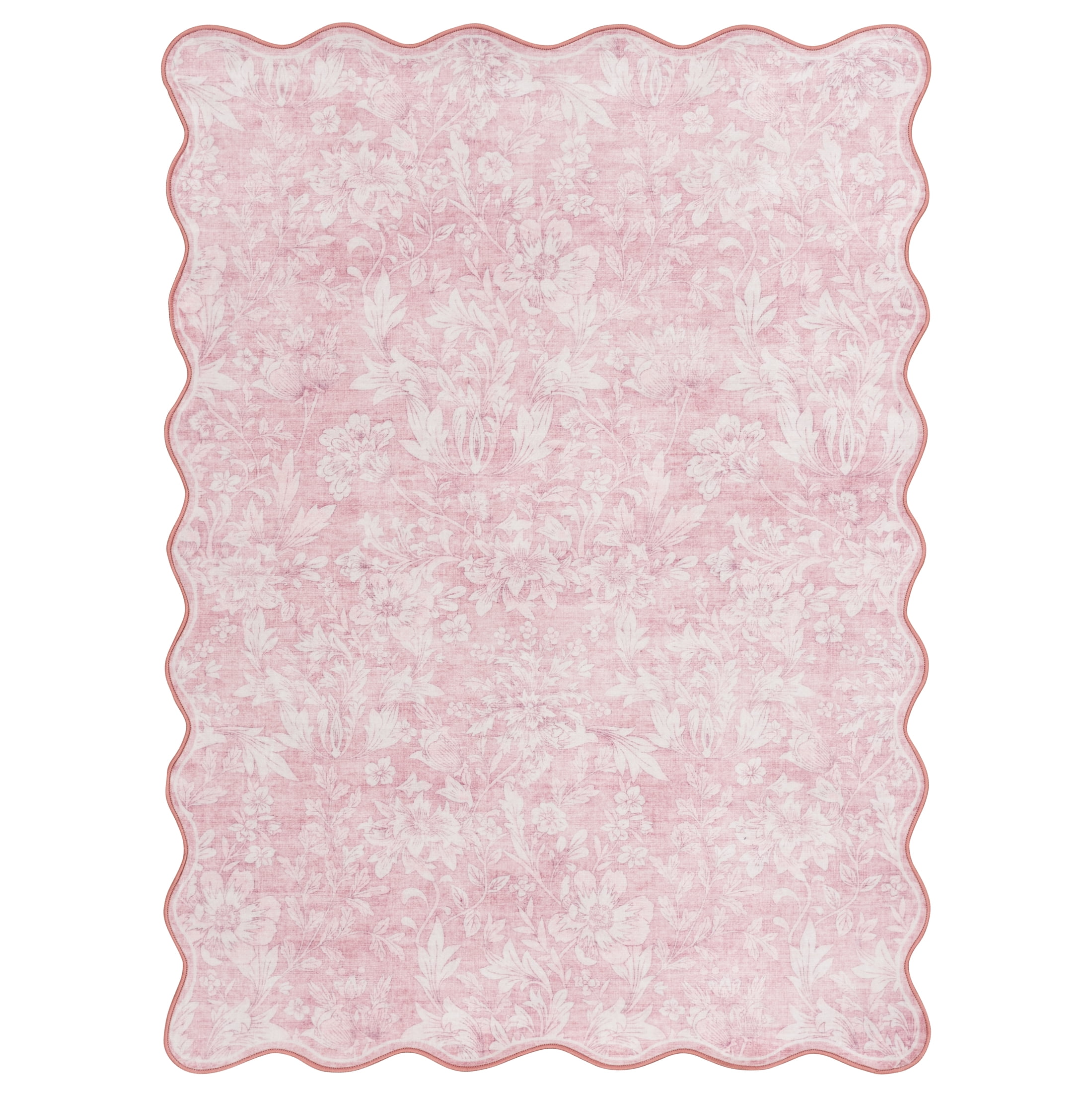 Mainstays Pink Feather Faux Fur Scalloped Indoor Area Rug, 4'x5'6"