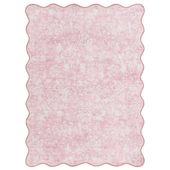 Mainstays Pink Feather Faux Fur Scalloped Indoor Area Rug, 4'x5'6"
