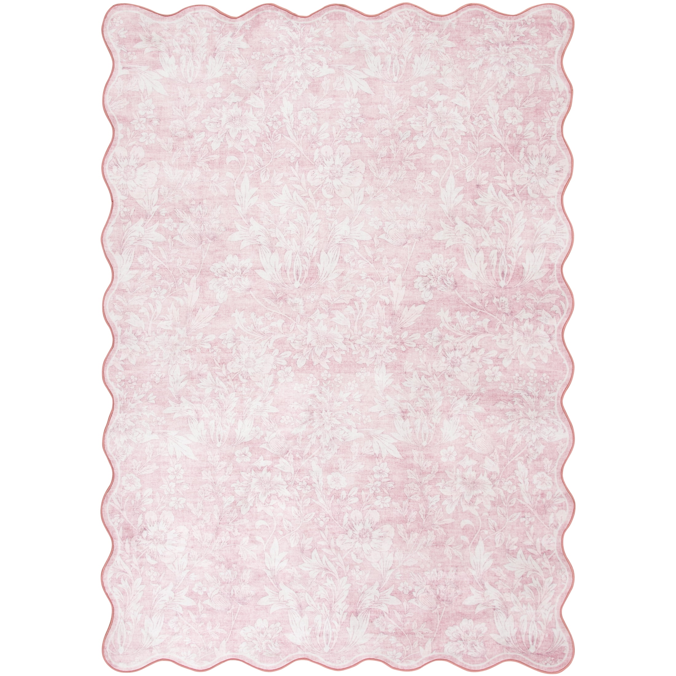 Mainstays Pink Feather Faux Fur Scalloped Indoor Area Rug, 5 ft x 7 ft