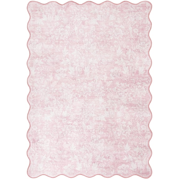Mainstays Pink Feather Faux Fur Scalloped Indoor Area Rug, 5'x7'