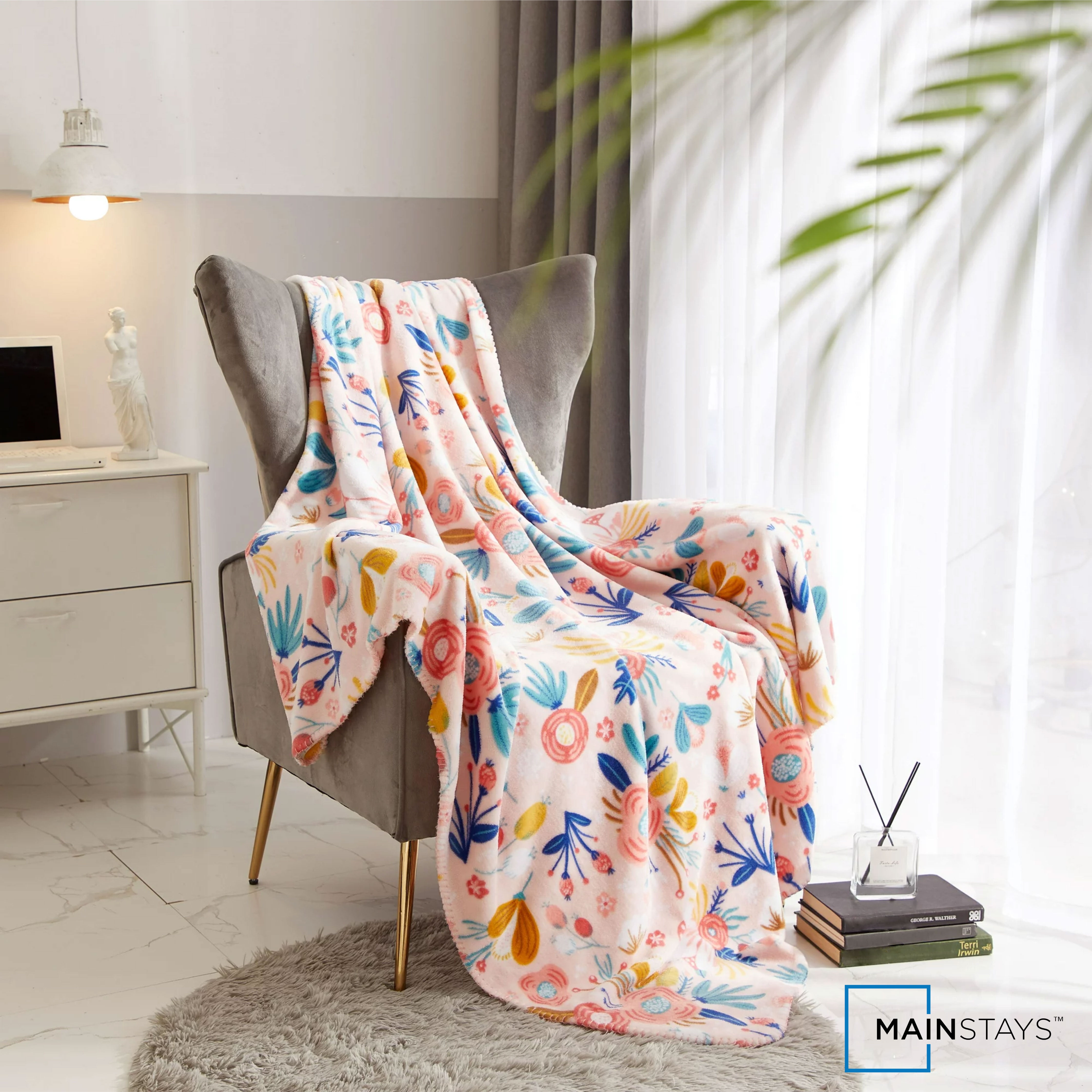Mainstays Pink Floral Cozy Plush Throw Blanket 50" x 60"