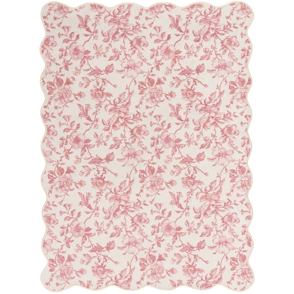 Mainstays Pink Floral Faux Fur Scalloped Indoor Area Rug, 4 ft x 5 ft 6 in
