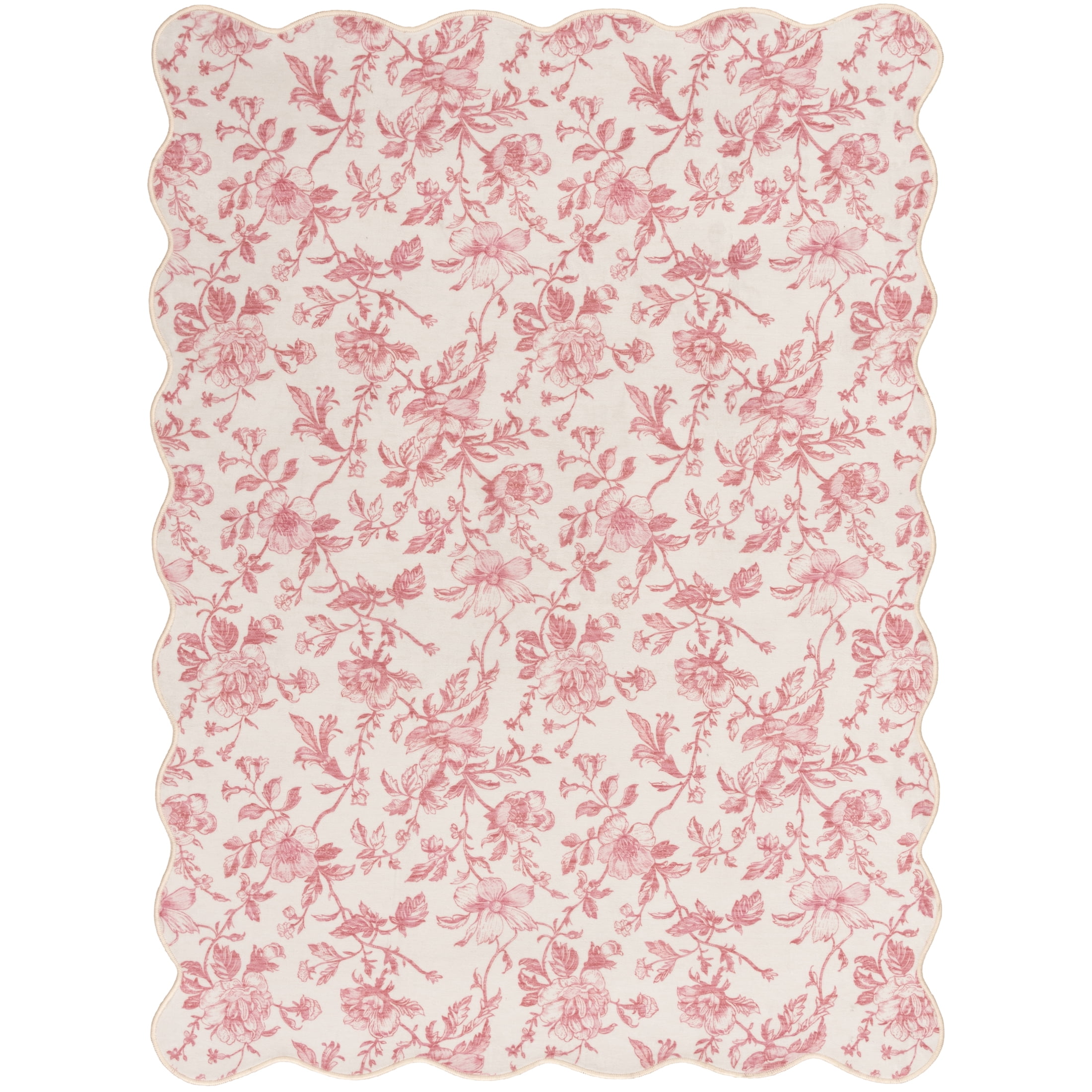 Mainstays Pink Floral Faux Fur Scalloped Indoor Area Rug, 5 ft x 7 ft