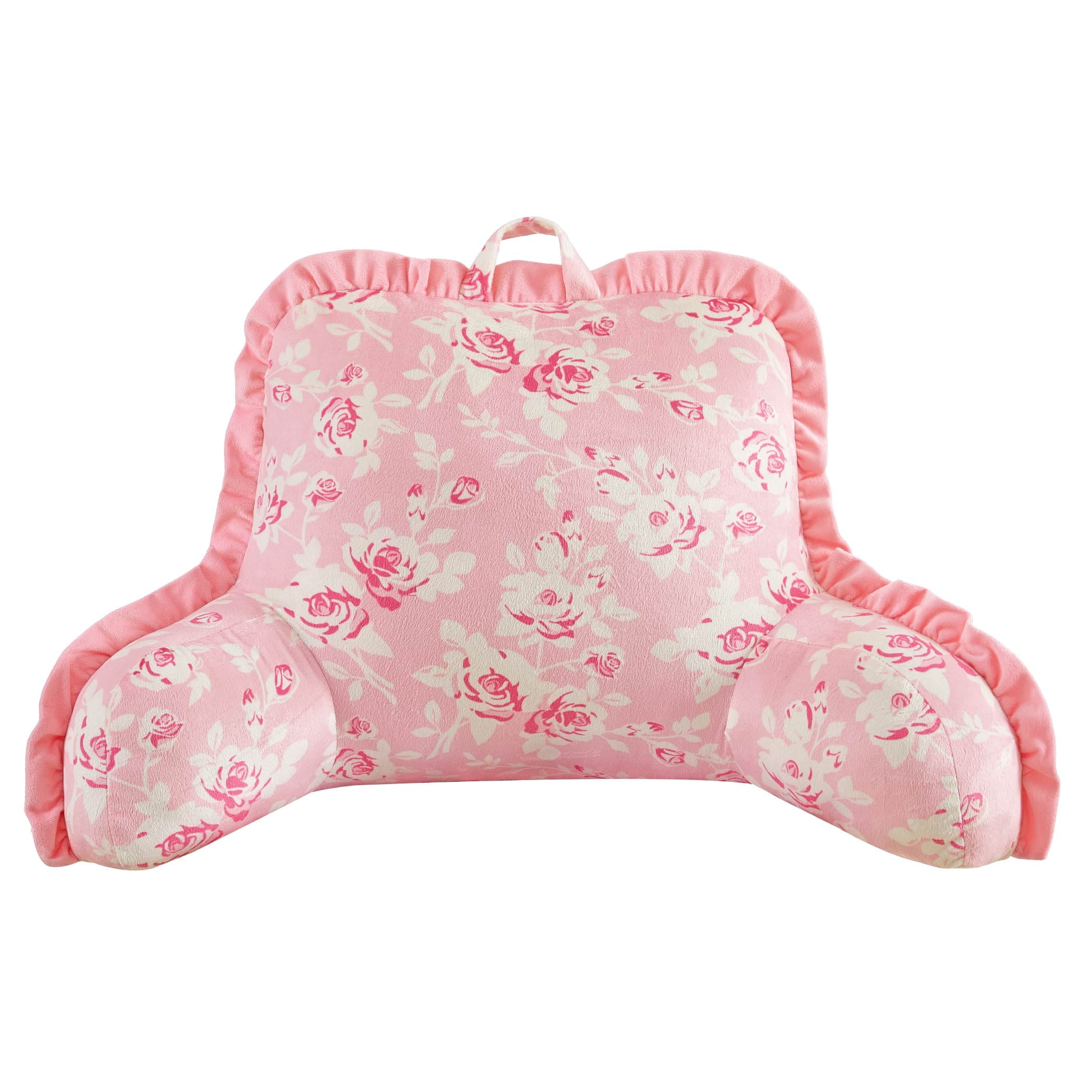 Mainstays Pink Rose Backrest Pillow with Ruffle Trim, 22" H