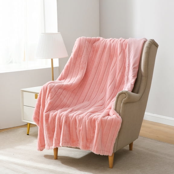 Mainstays Pink Stripe Faux Fur Throw, 50" x 60", Adult/Teen