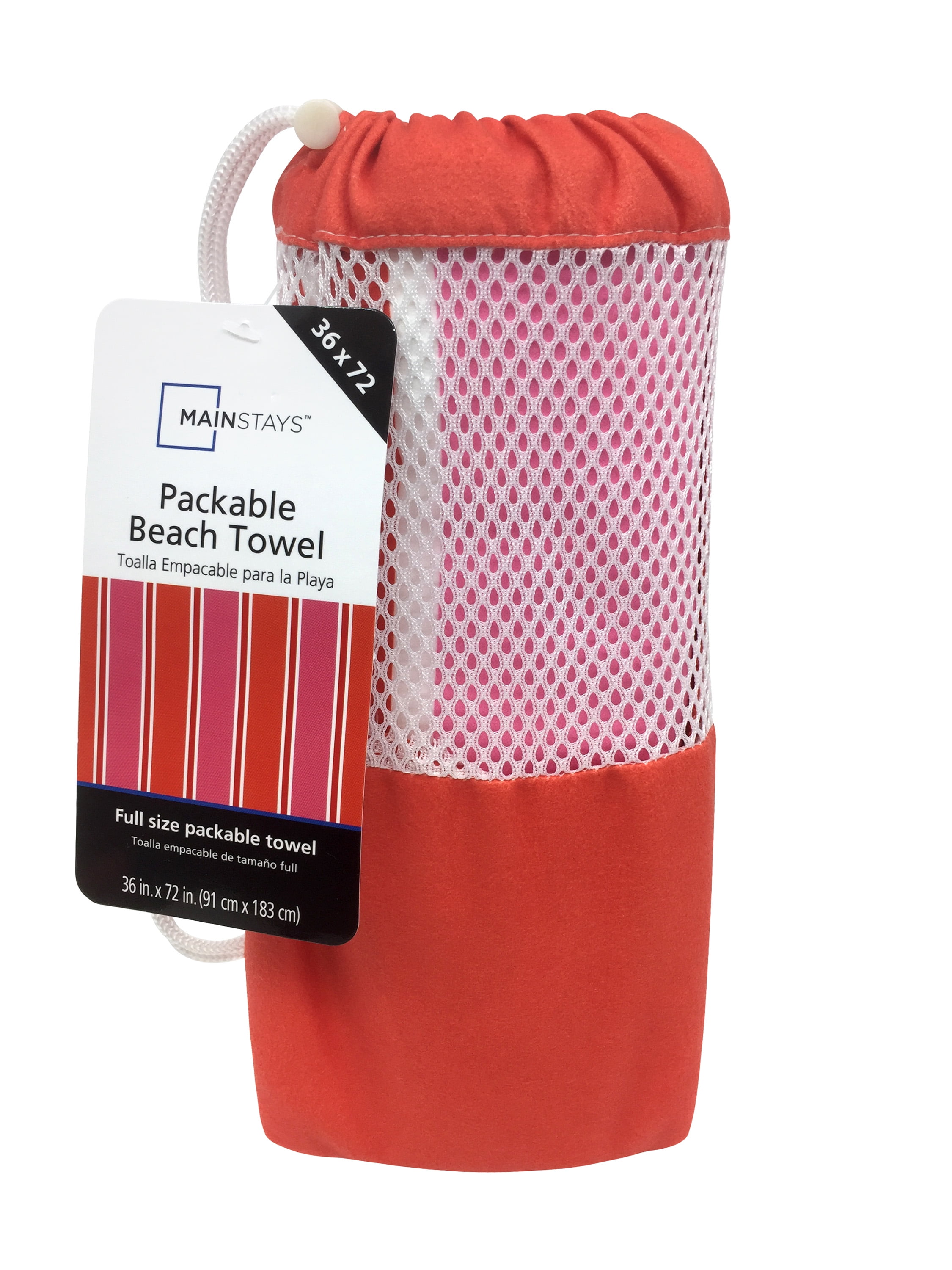 Mainstays Pink Stripe Packable Beach Towel