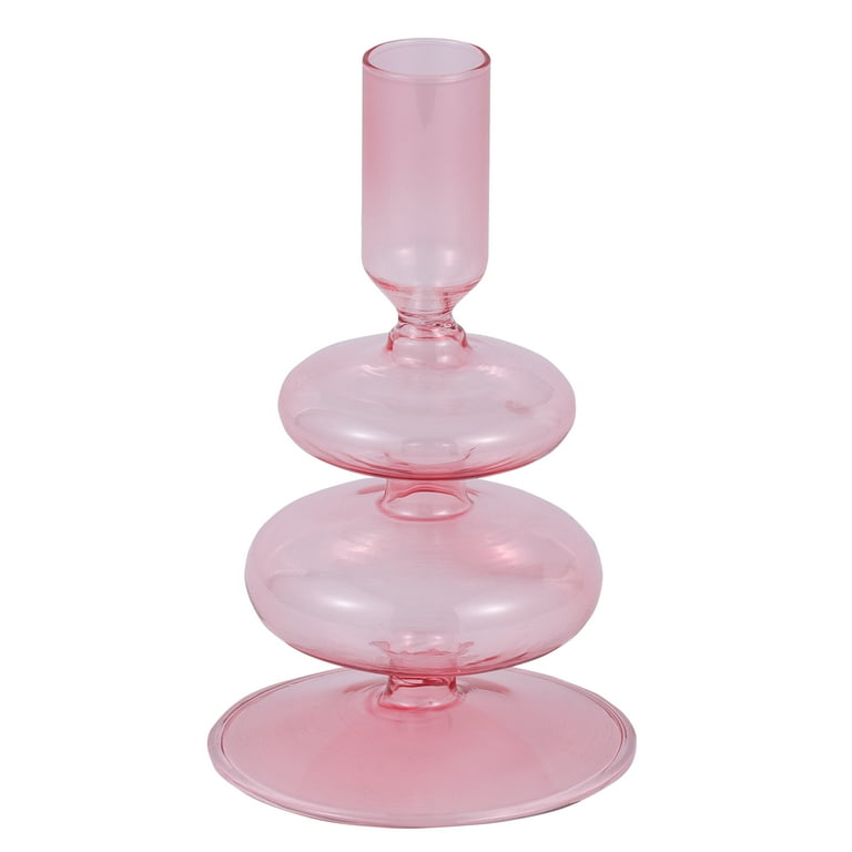 Mainstays Pink Translucent Glass Bubble-Shaped Tabletop Taper Candle Holder, 5.75 in Tall, Small