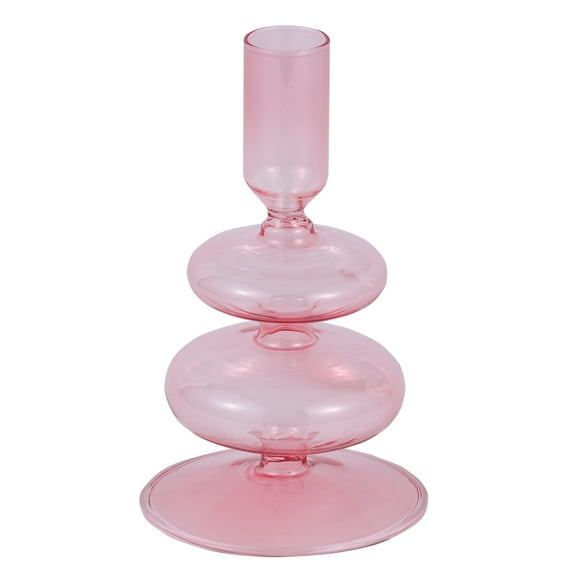 Mainstays Pink Translucent 5.75" Tall Glass Bubble Shaped Tabletop Taper Candle Holder, Small