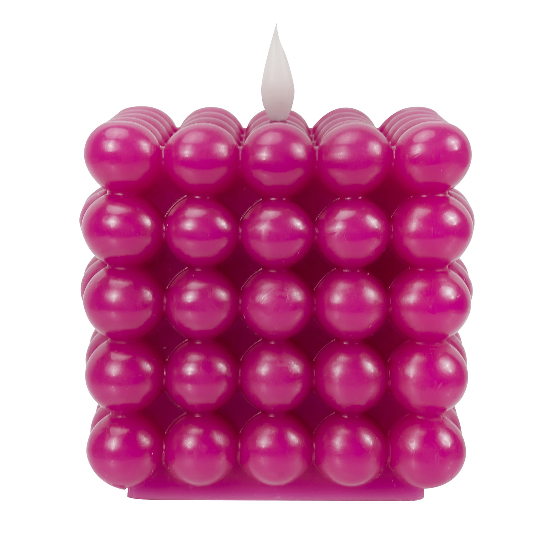 Mainstays Pink Square Wax Tabletop Candle with  Faux LED Flame, Bubble Design, 4.92"x4.13"x4.13"