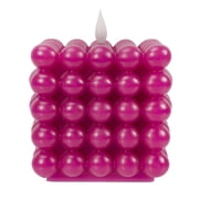Mainstays Pink Square Wax Tabletop Candle with Faux LED Flame, Bubble Design, 4.92"x4.13"x4.13"