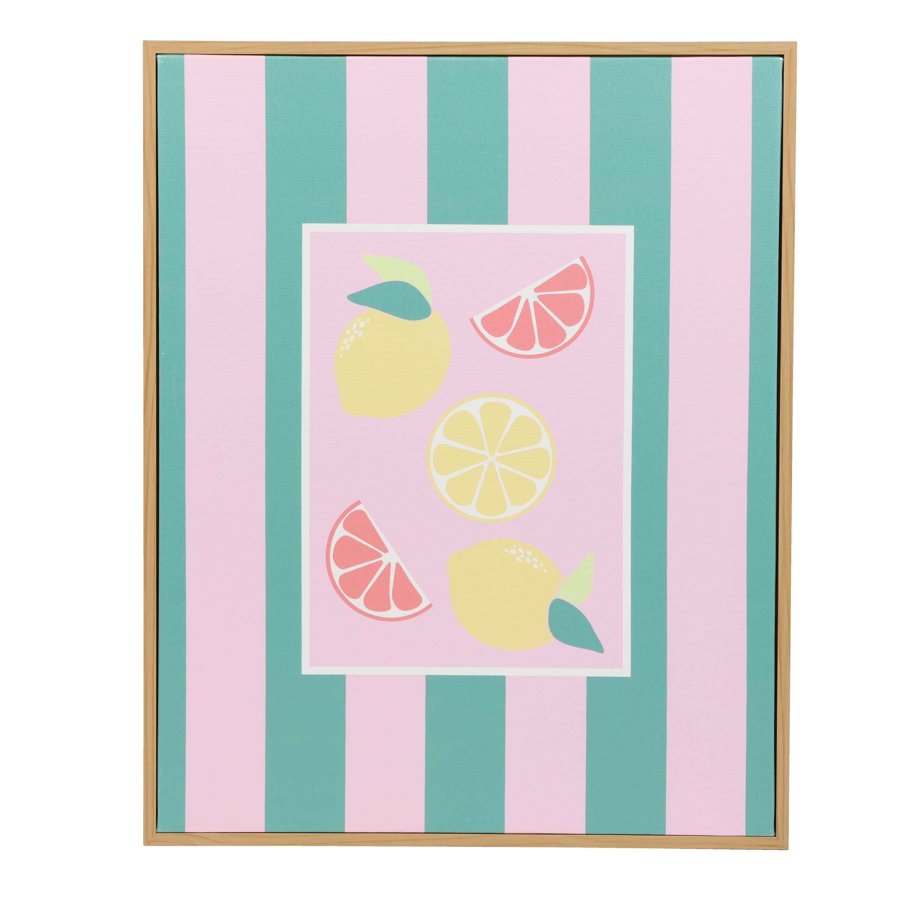 Mainstays Pink and Green Stripped Canvas Wall Art with Fruit
