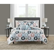 Mainstays Pink and Teal Diamond 8 Piece Bed in a Bag Comforter Set With Sheets, Twin/Twin XL