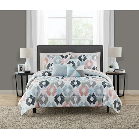 Mainstays Reversible Marble Diamond 8-Piece Bed in a Bag Bedding Set, Twin/Twin XL