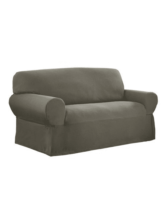 Mainstays Pixel 1-Piece Stretch Loveseat Slipcover, Olive Green