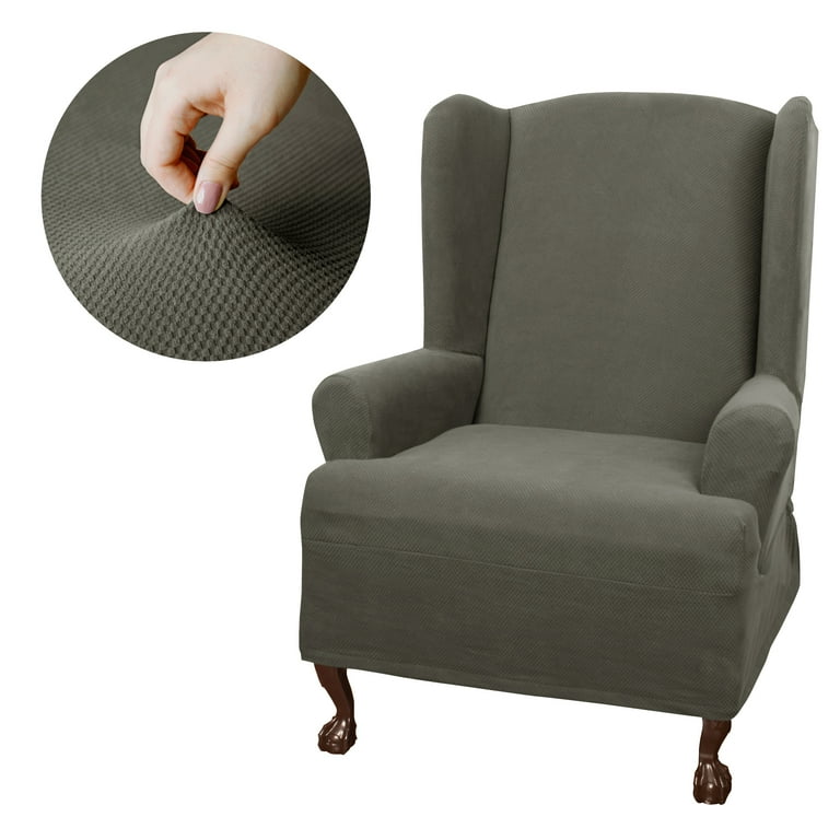 Mainstays Pixel 1 Piece Stretch Wing Chair Slipcover Olive
