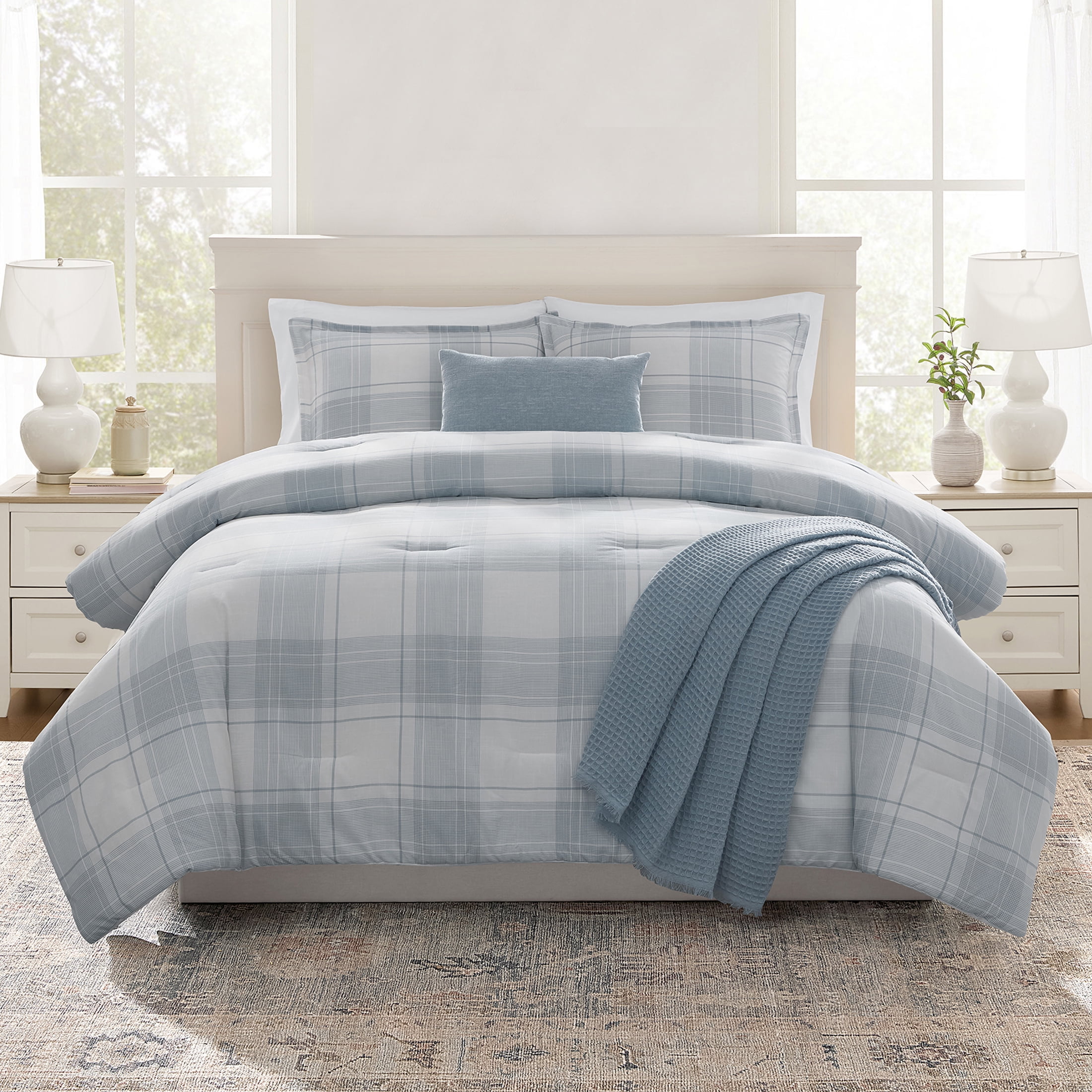 Mainstays Plaid 5-Piece Blue Comforter Set, King