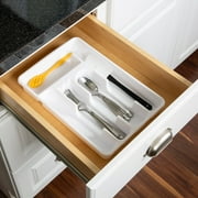 Mainstays Plastic 5-Compartment Kitchen Drawer Organizer for Cutlery and Flatware, White, 9 in x 13.5 in