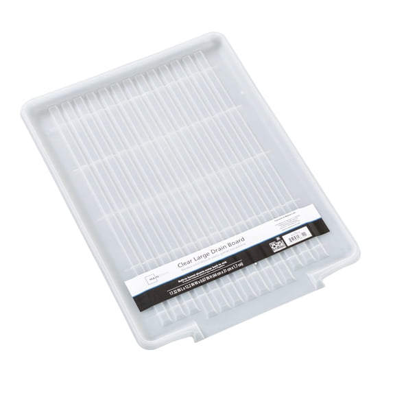 Mainstays Large Clear Plastic Dish Drying Drain Board, Kitchen Sink Dish Drainer Tray for Countertop Drying
