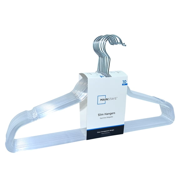 Mainstays Plastic Clothes Hangers, Slim Swivel Hook, Clear, 10 Pack