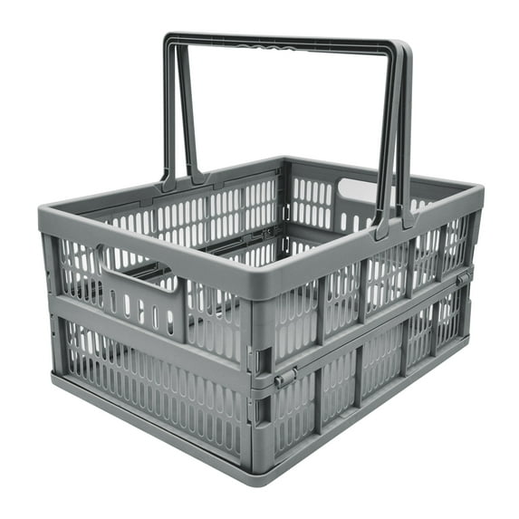 Mainstays Plastic Collapsible Storage Basket with Handles, Gray