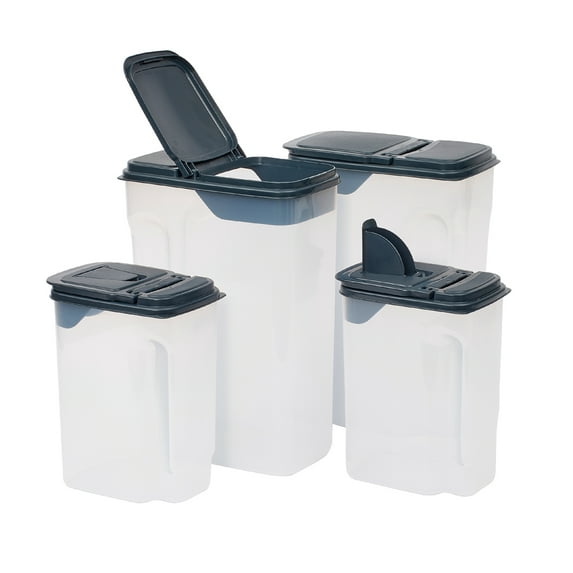 Mainstays Plastic Dispensers, Clear with Dark Gray Lids, (4 Pack Set Includes (2) 14 Cup Dispensers and (2) 32 Cup Dispensers) 9.25" x 5.38" x 13.5"