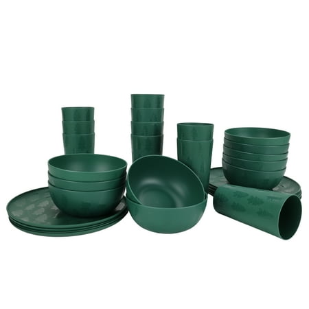 Mainstays Plastic Etched Tree 30 Piece Dinnerware Set, Green