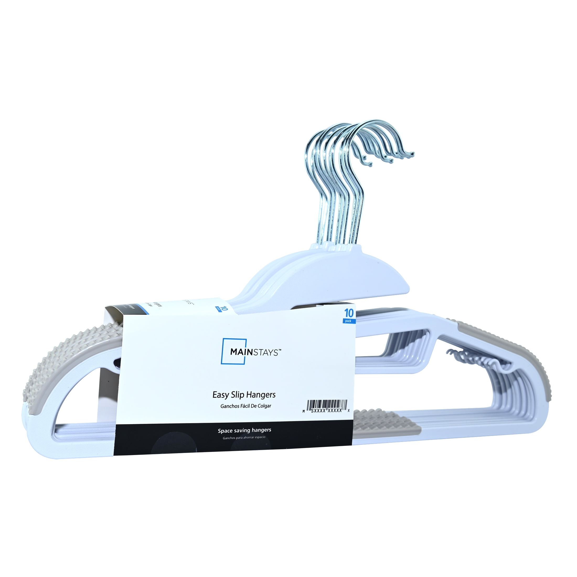 Mainstays Plastic Hangers, Easy Slip Clothing Hangers, Non-Slip 10 Count, Adult, Arctic White/Grey Pumice