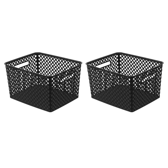 Mainstays Plastic Large Decorative Storage Basket, 2 Pack, Black