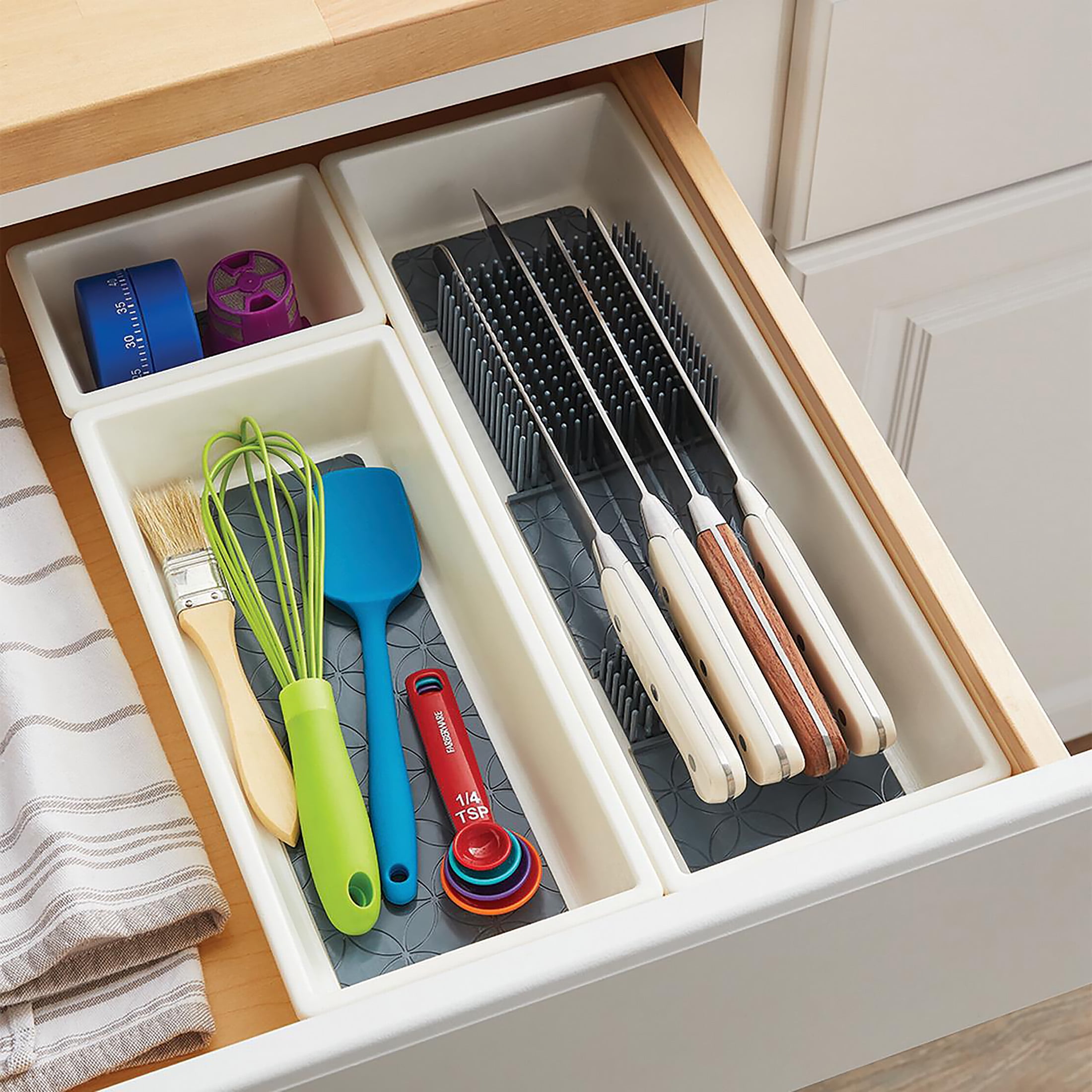 KitchenEdge Adjustable Kitchen Drawer Organizer for Utensils and Junk,  Expandable to 33 Inches Wide, 9 Compartments, 100% Bamboo