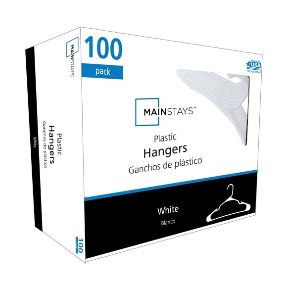 Mainstays Plastic Notched Adult Hangers for Any Clothing Type, Arctic White 100 Count