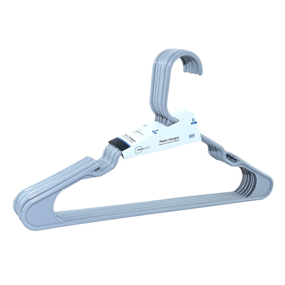 Mainstays Plastic Clothes Hangers, Gray, 6 Count, Lightweight & Durable for Everyday Use