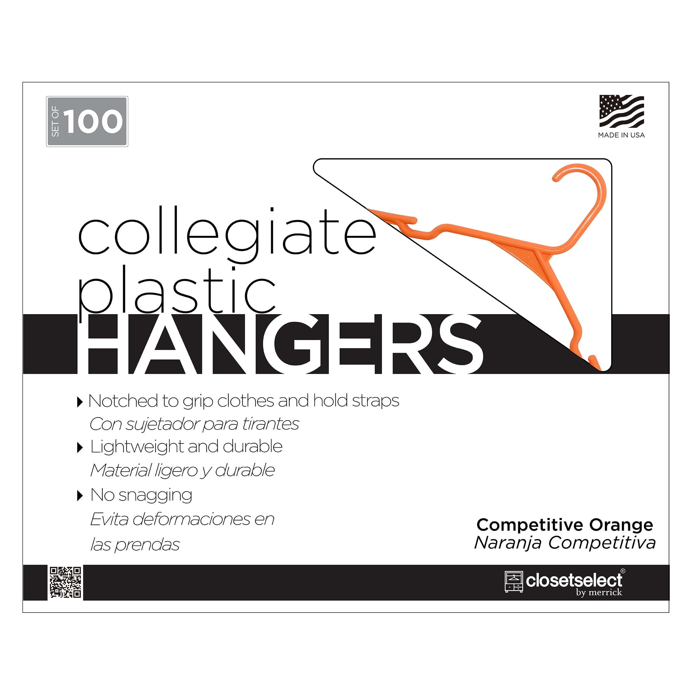 Closetselect Plastic Notched Adult Hangers for Any Clothing Type, Competitive Orange 100 Count