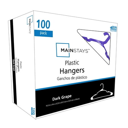 Mainstays Plastic Notched Adult Hangers for Any Clothing Type, Dark Grape 100 Count