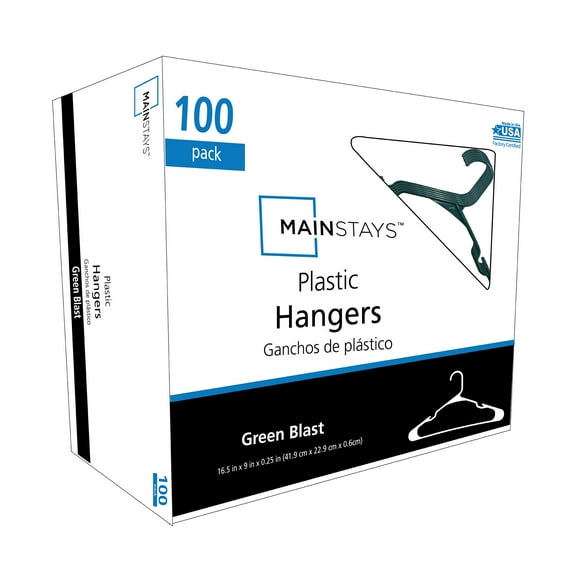 Mainstays Plastic Notched Adult Hangers for Any Clothing Type, Green Blast 100 Count