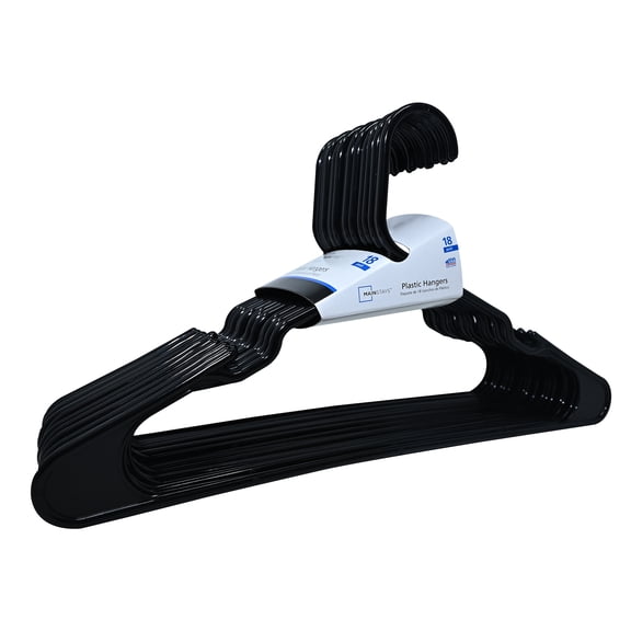 Mainstays Plastic Clothes Hangers, Black, 18-Count, Lightweight & Durable for Everyday Use