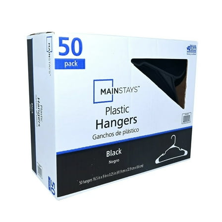 Mainstays Plastic Clothes Hangers, Black, 50-Count, Lightweight & Durable for Everyday Use