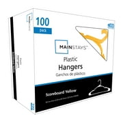 Mainstays Plastic Notched Adult Hangers for Any Clothing Type, Scoreboard Yellow 100 Count