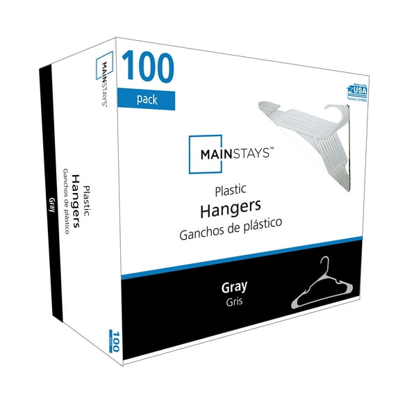 Mainstays Plastic Notched Adult Hangers for Any Clothing Type, Soft Silver 100 Count
