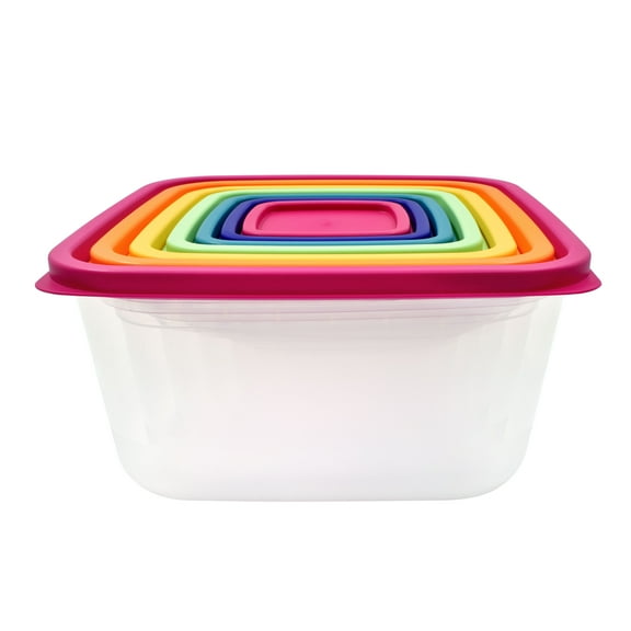 Mainstays Plastic Rainbow Food Storage Set, Multi Color, 14 Count