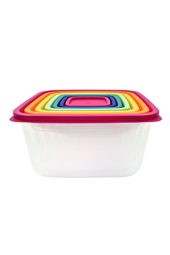 Plastic Rainbow Food Storage Set, Multi Color, 14 Count, Best Used for Leftover Storage and Reheating