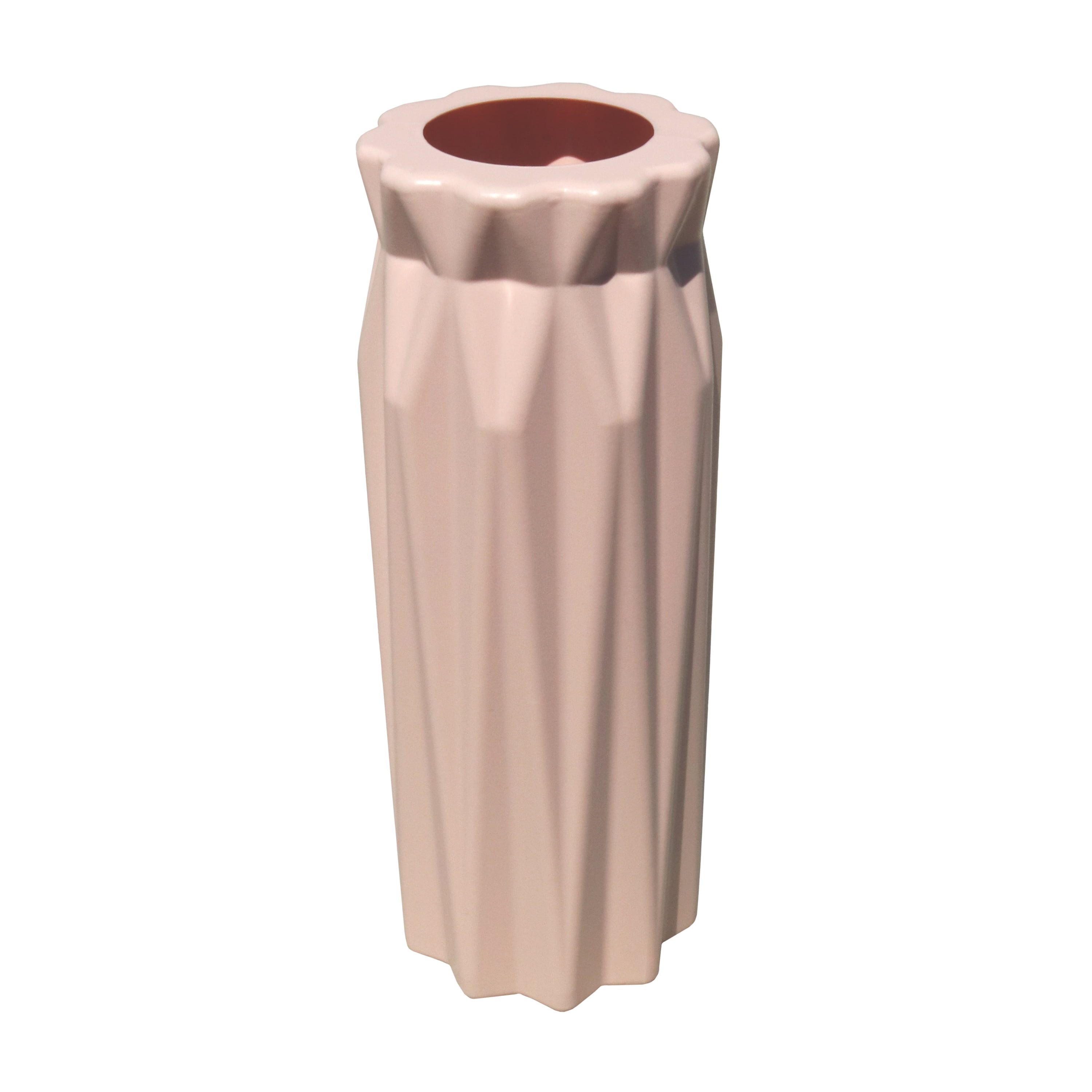 Mainstays Plastic Ribbed Round Vase, Pink Blush, Indoor