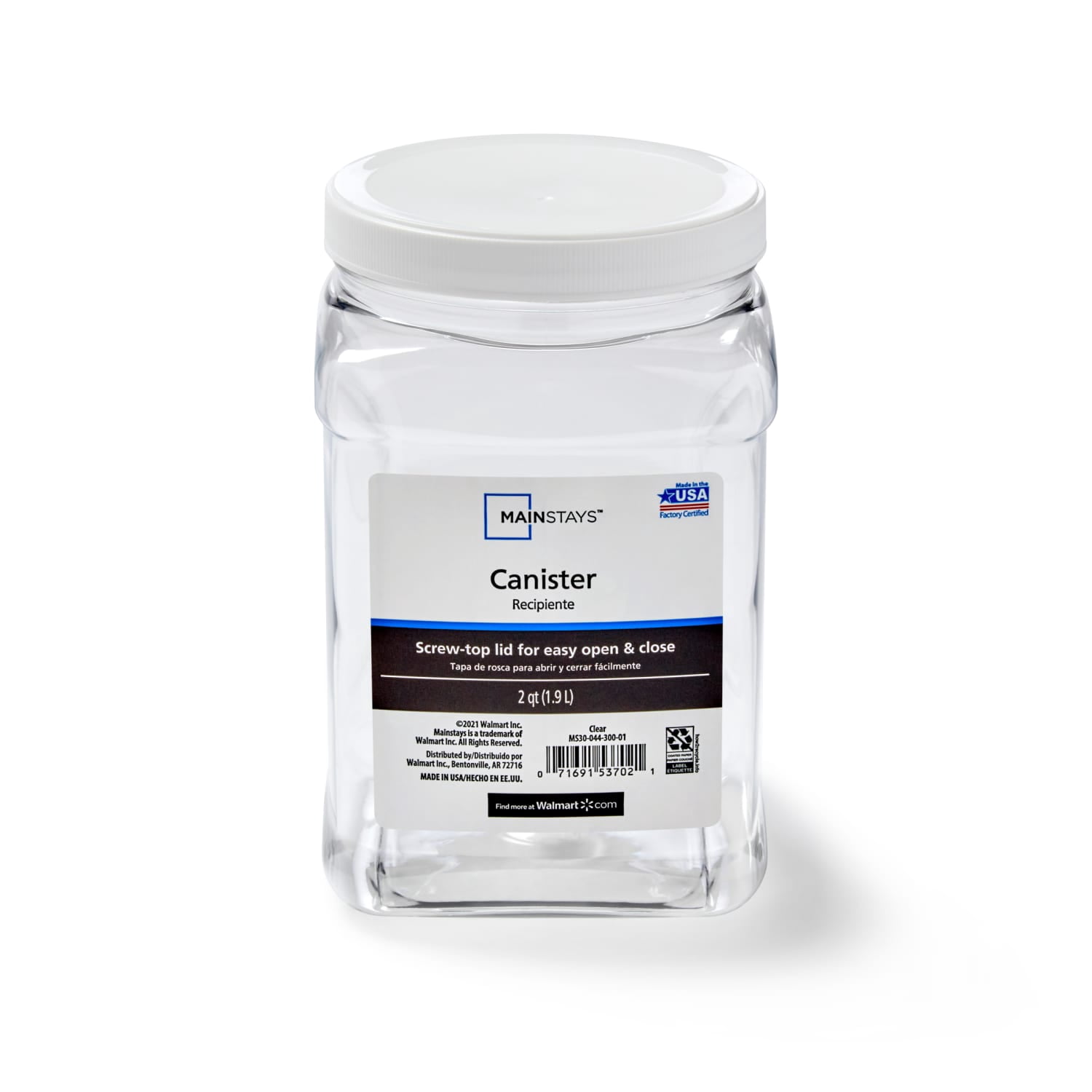Mainstays Plastic Screw-Top Canister, 2 Quart, White