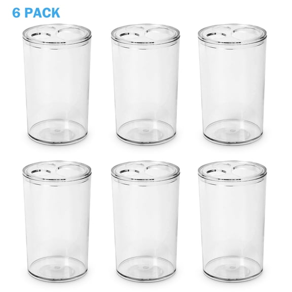 Mainstays 6pcs Clear 17oz Plastic Toothbrush Holder Stand for Bathroom, Vanity Countertops, Guest Room, Dormitory