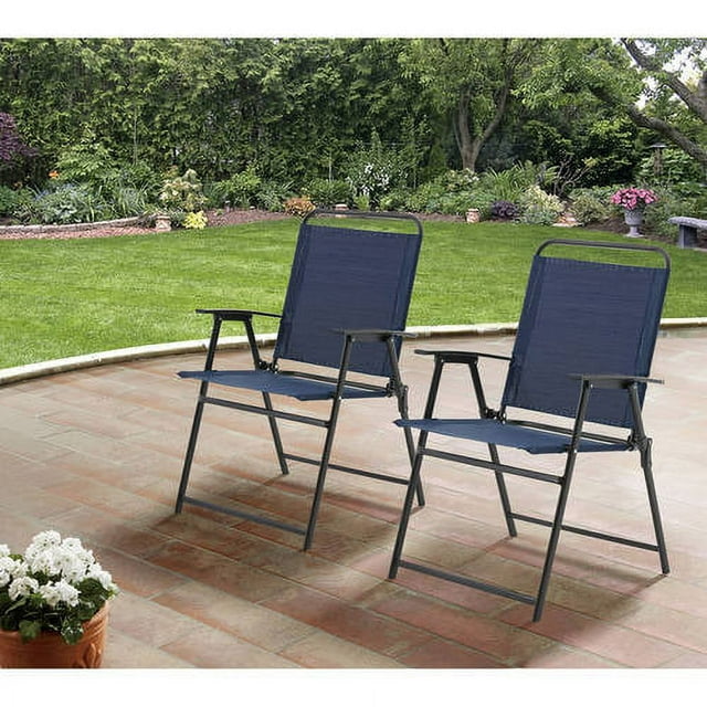 Mainstays Pleasant Grove Sling Folding Chair, Set of 2 - Blue